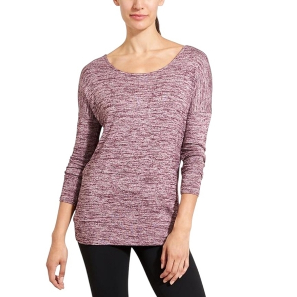 Athleta Womens Pose Layered Open T Back TunicTop Heathered Maroon Size XS - Picture 1 of 9